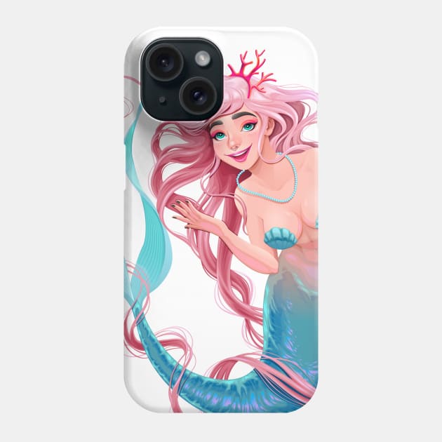 Smiling mermaid with long pink hair Phone Case by ddraw