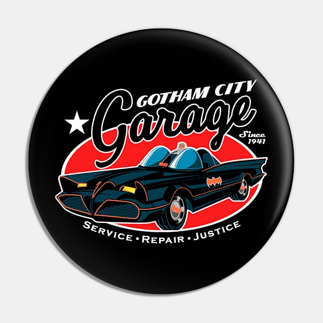 Gotham Garage (Black Print) Pin by Nerdology