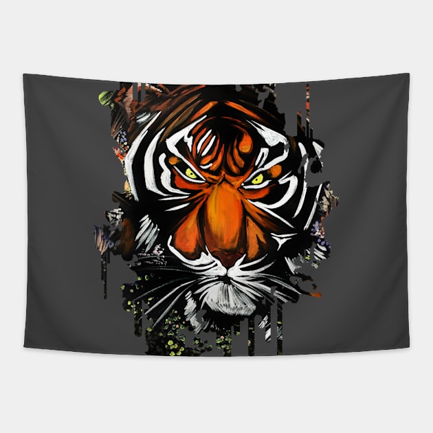 Tiger Stare Tapestry by adamzworld