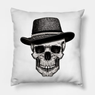 Skull wearing a fedora hat Pillow