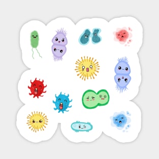 Cute Microbes Bacteria, Virus, Ecoli, MicroBiology Seamless Pattern Sticker Pack. Magnet