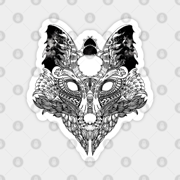 Fox black and white illustration line art design by shoosh Magnet by Shoosh