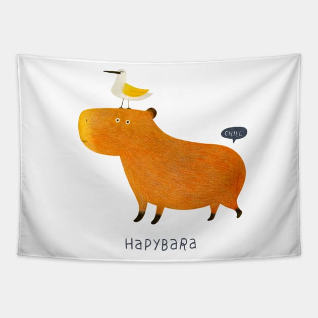 Hapybara Capybara Tapestry by MrFox-NYC