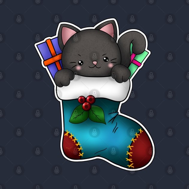 Kitty christmas stocking by Drawers of Drawing