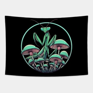 Praying Mantis in Mushroom Garden Tapestry