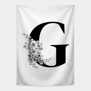 G alphabet Botanical cherry blossom sakura flowers Tapestry