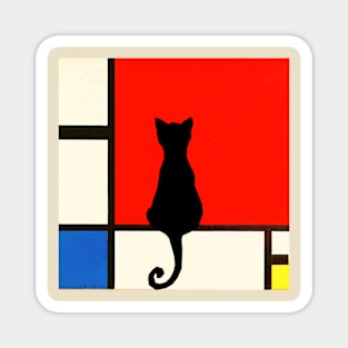 Black cat in a Mondrian painting Magnet