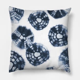 Shibori Kumo tie dye dark navy blue dots over white Pillow