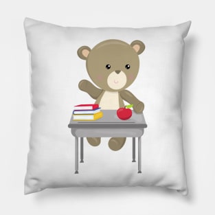 Bear Going To School, Cute Bear, Brown Bear, Desk Pillow