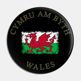 Flag of Wales UK Cymru Am Byth - seal - symbol - logo emblem retro vintage Pin