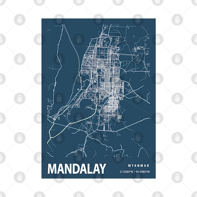 Mandalay Blueprint Street Map, Mandalay Colour Map Prints by tienstencil