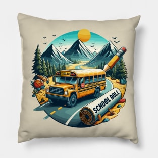 School Bus On An Adventurous Road Trip, School Roll Pillow