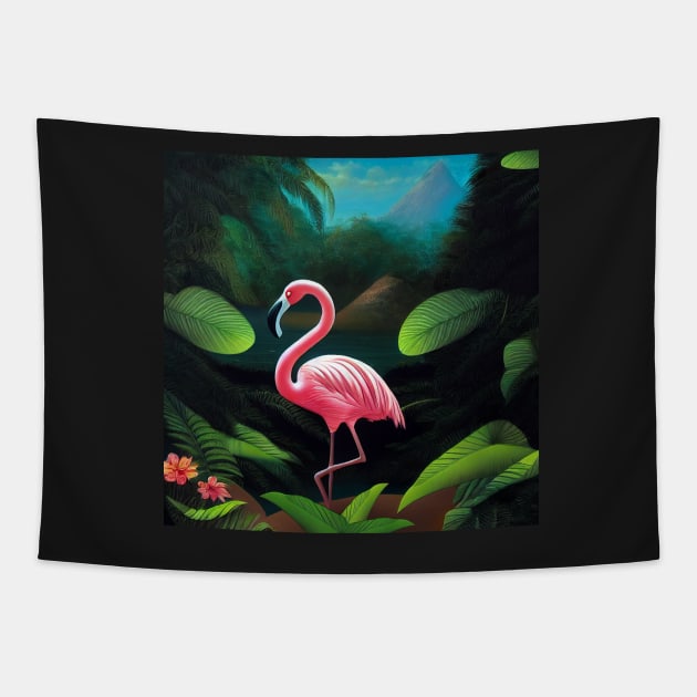 Flamingo in The Tropics Tapestry by Geminiartstudio