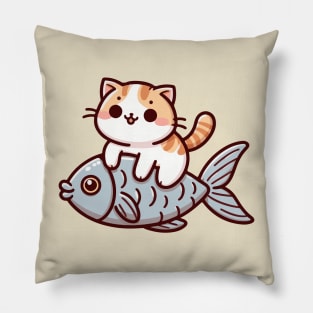 cute cat ride fish Pillow