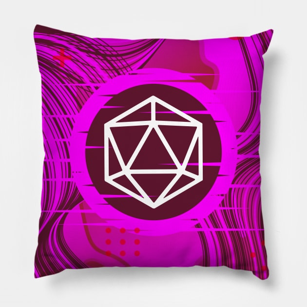 Pink Glitch Polyhedral D20 Dice Tabletop RPG Pillow by dungeonarmory