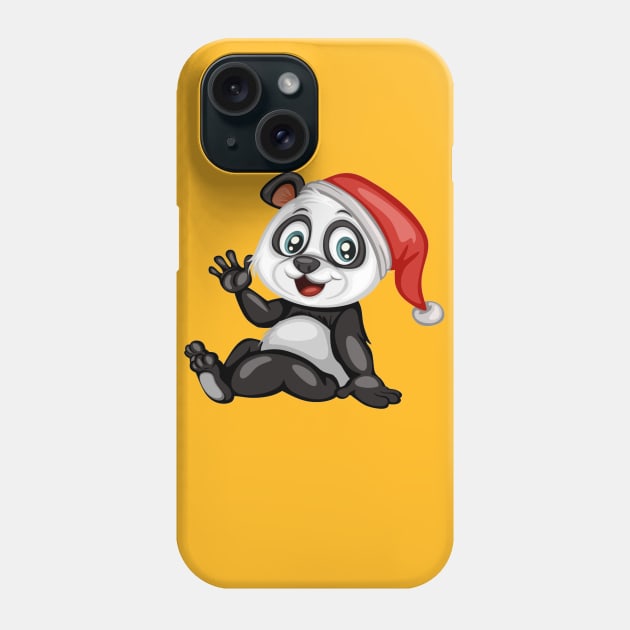 Happy Panda with a Red Christmas Hat. Cute Cartoon Panda . Happy Animals Set Phone Case by amramna