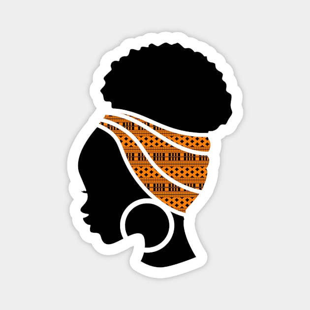 Afro Hair Woman with African Pattern Headwrap Magnet by logiamerch