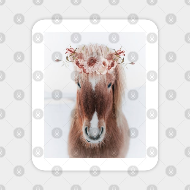 Icelandic Horse Portrait with Flowers Magnet by AmyBrinkman