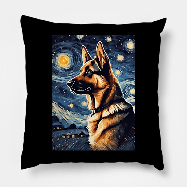 German Shepherd Dog Breed in a Van Gogh Starry Night Art Style Pillow by Art-Jiyuu