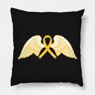 Yellow Awareness Ribbon with Angel Wings Pillow