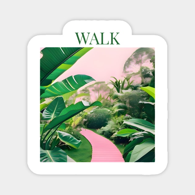 Tropical Walk - Jungle Vibes Tee, Exotic Nature-inspired Shirt, Wanderlust T-shirt, Aesthetic Jungle Design, Pink and Green Tee Magnet by OpticalShirts