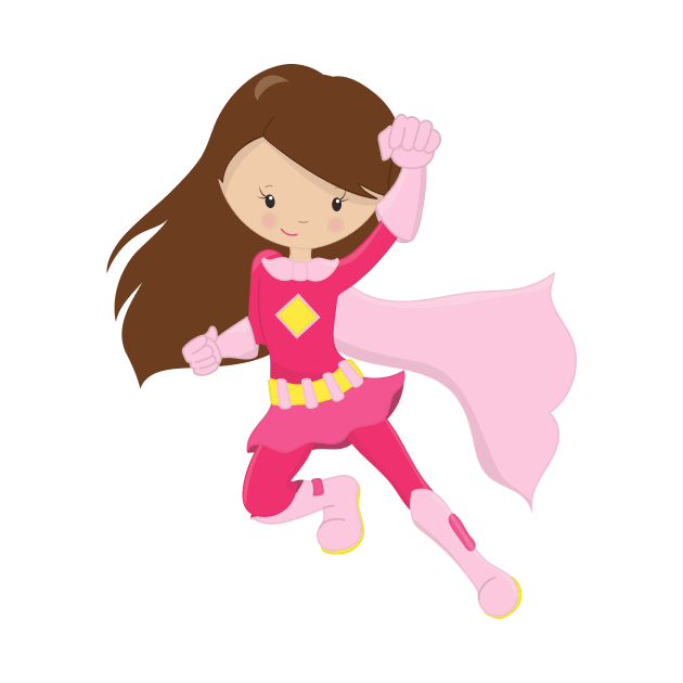 Superhero Girl, Cute Girl, Brown Hair, Pink Cape by Jelena Dunčević