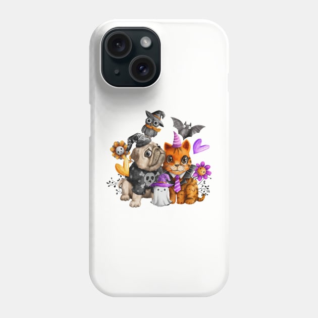 Cat and Dog Halloween Phone Case by Jkinkwell