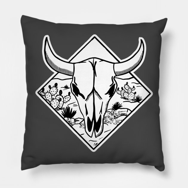 Steer Skull desert landscape Pillow by Carlosj1313