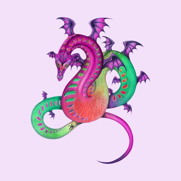 Fabulous Rainbow Dragon in Pink, Purple, and Green by Sandra Staple