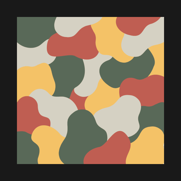 Colourful Blob Abstract Pattern in Light Red Dark Green Yellow and Gray by moonrsli