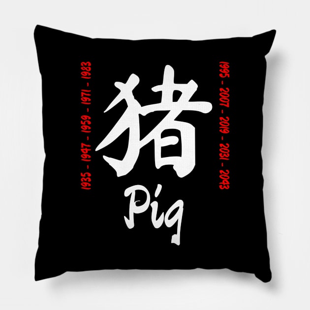 Year of the pig Chinese Character Pillow by All About Nerds