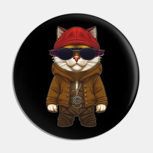 Cool Cartoon Cat in Jacket, Cap, and Sunglasses Pin