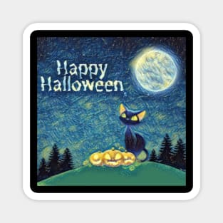 Happy Halloween Black Cat Design Magnet