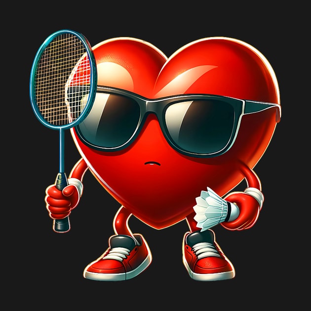 Heart Playing badminton Valentines Day Valentine Men Womens by Neldy