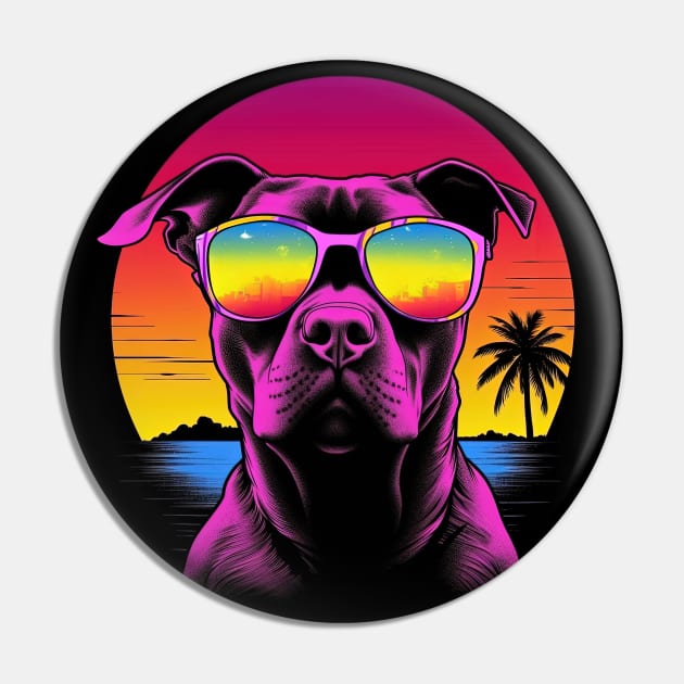 Retro Pop art Pitbull Dog Breed Sunset Art Pin by RuftupDesigns