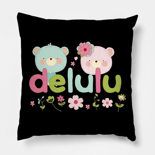 Delulu Kawaii Spring Bears Pillow by MaystarUniverse