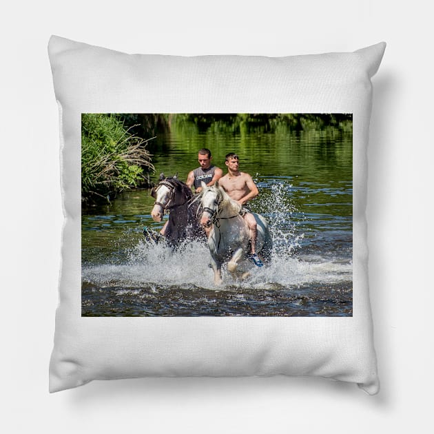 Gypsies at Appleby Horse Fair Pillow by Tarrby