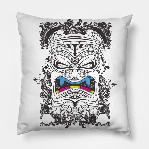 Trendy Hawaiian Tiki Mask Totem Collection Pillow by kjmonroe