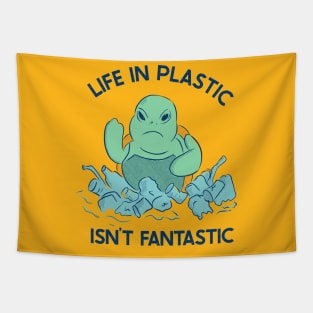 Life in plastic - Angry turtle - plastic ocean Tapestry