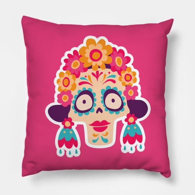 Cute Day of the Dead Sugar Skull Woman Pillow by SLAG_Creative