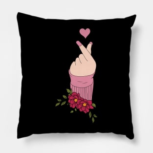 Korean Finger Heart Symbol Kpop Love Aesthetic Pillow