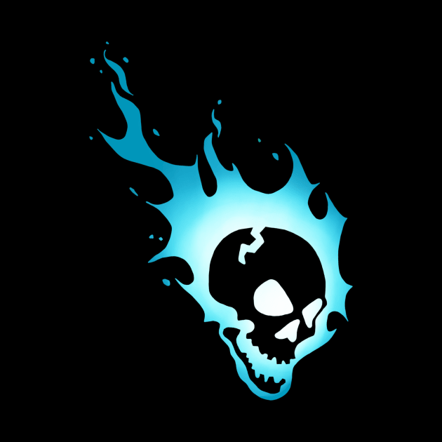 Flaming Skull Blue by Owllee Designs