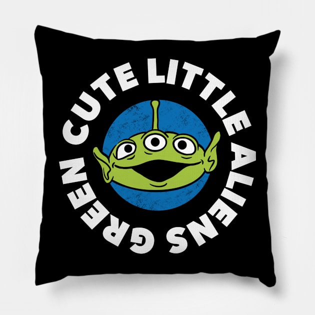 Green Cute Little Aliens (Dark) Pillow by Milasneeze