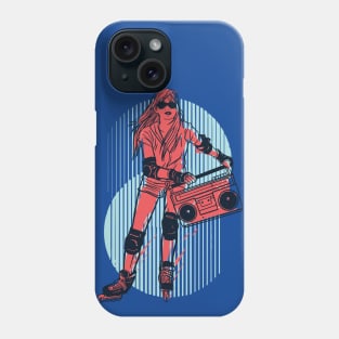 Vintage Rollerblading Girl with Boombox Illustration Phone Case