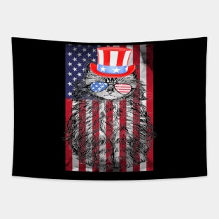 4th Of July Meowica Cat American Flag Glasses Tapestry