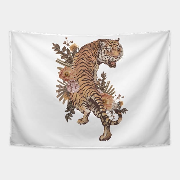 Vintage Tiger Muted Neutral Colors Tapestry by Alienated