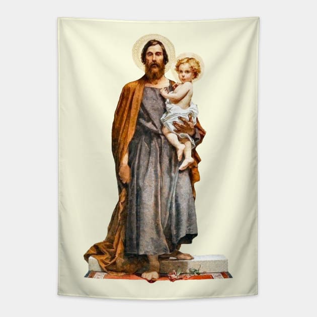 Saint Joseph with the Christ Child Mosaic Tapestry by Catholicamtees