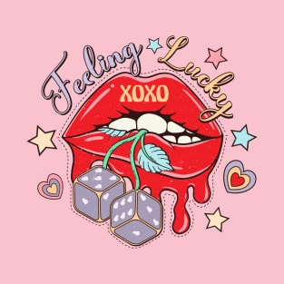 Feeling Lucky XOXO Red Lips Happy Valentines Day T-Shirt