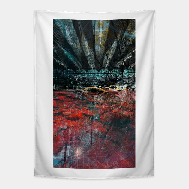 red lagoon in landcape collage ecopop Tapestry by jorge_lebeau