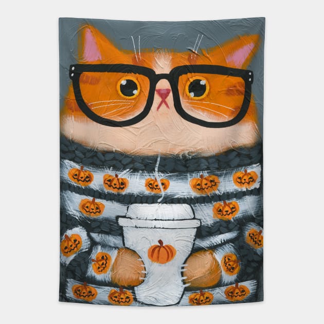 Sweater Weather Kitty Tapestry by KilkennyCat Art